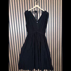 Raquel Allegra Dress 2 / US Medium Womens Black V Neck 100% Cotton Midi Flowy